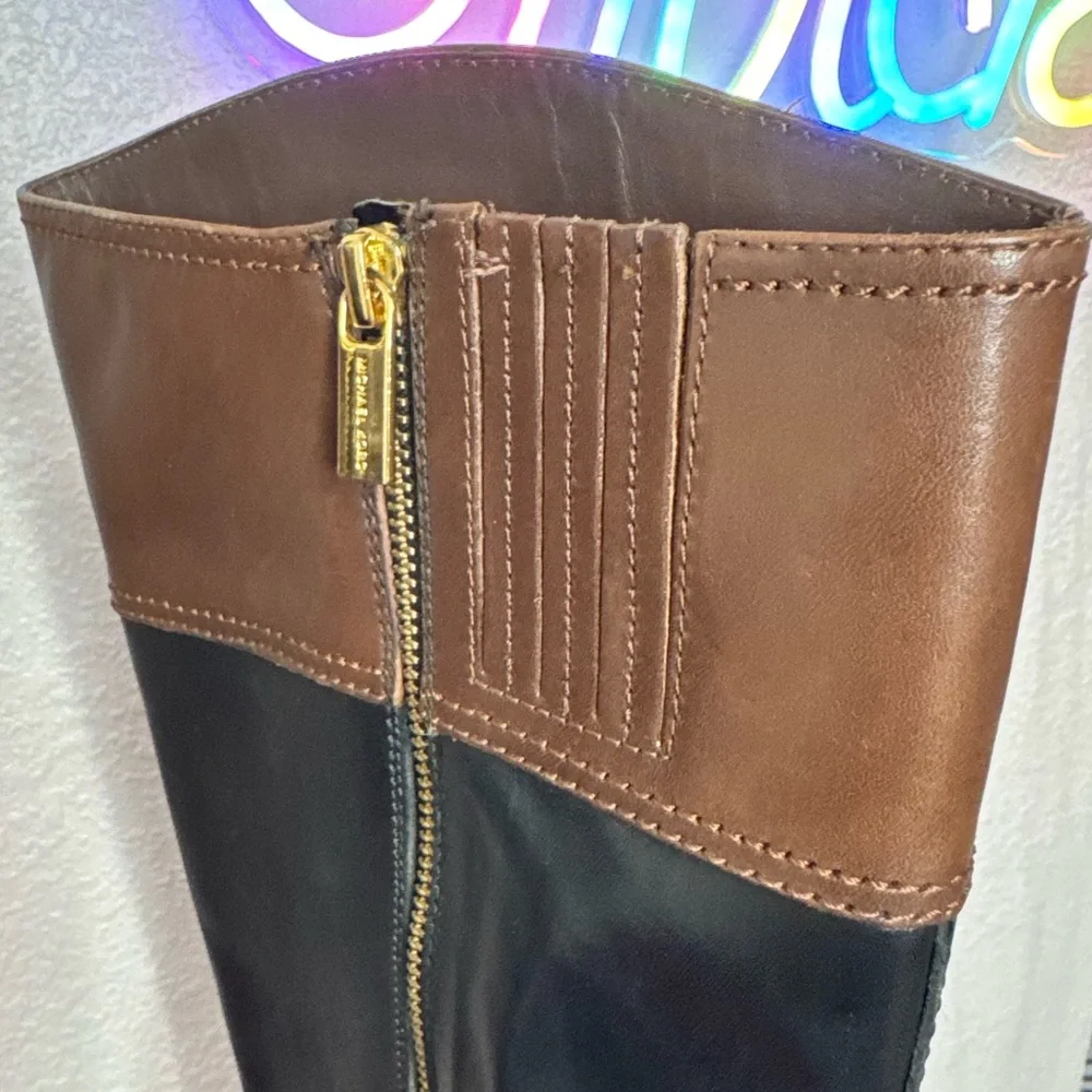 MICHAEL KORS 🌟 STOCKARD Knee-High Riding Boots (Women’s Size 7) Blk/Brown/Gold